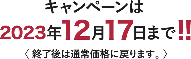 キャンペーンは2022年12月17日まで!! 終了後は通常価格に戻ります。